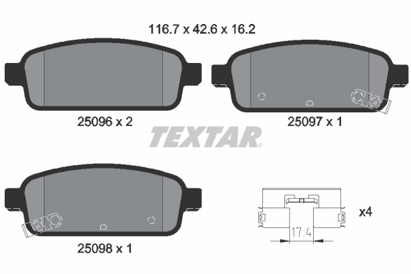 TEXTAR Hátsó fékbetét 2509601_TEXTAR