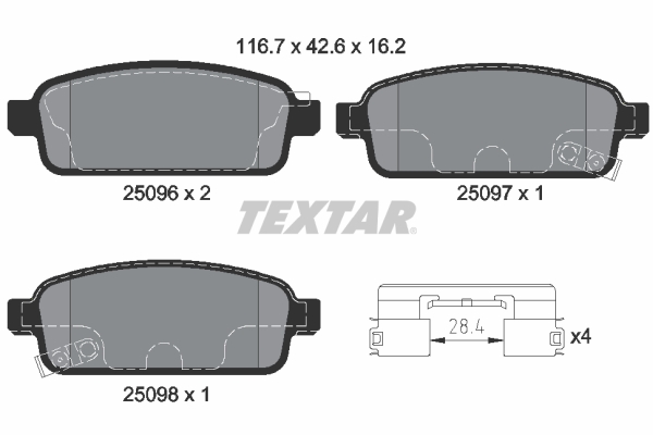 TEXTAR Hátsó fékbetét 2509606_TEXTAR