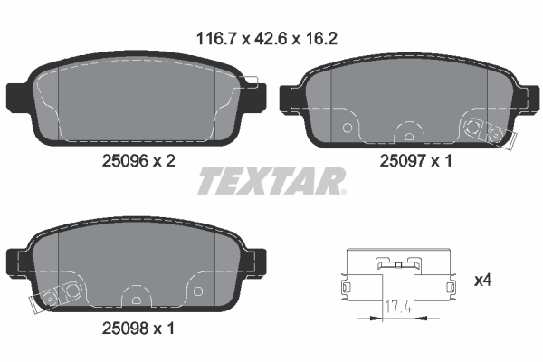 TEXTAR Hátsó fékbetét 2509681_TEXTAR