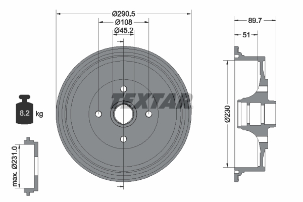 TEXTAR Fékdob 94009200_TEXTAR