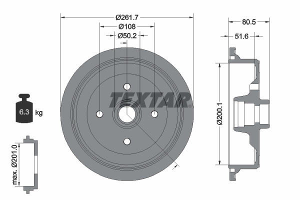 TEXTAR Fékdob 94012800_TEXTAR