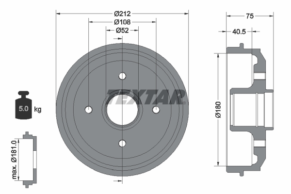 TEXTAR Fékdob 94016900_TEXTAR