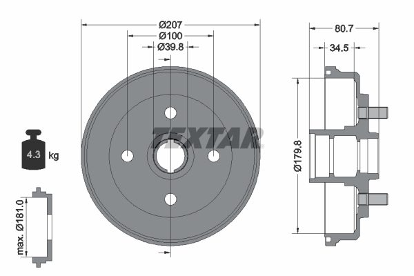 TEXTAR Fékdob 94017800_TEXTAR