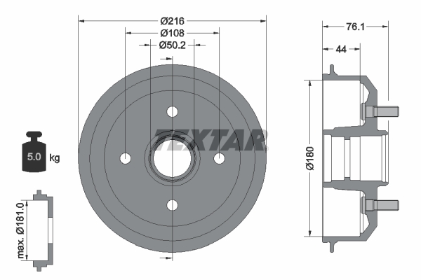 TEXTAR Fékdob 94018500_TEXTAR