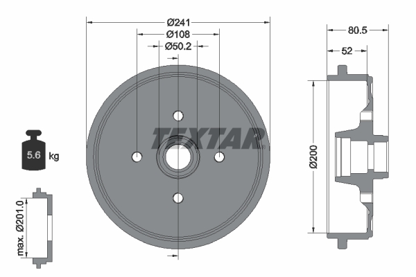 TEXTAR Fékdob 94020500_TEXTAR