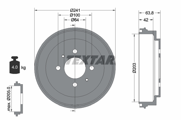 TEXTAR Fékdob 94026100_TEXTAR