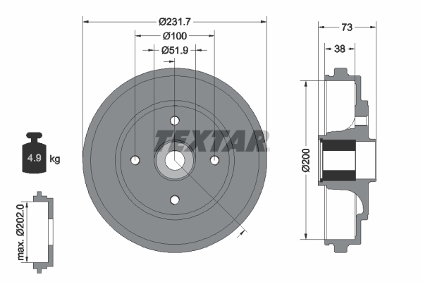 TEXTAR Fékdob 94027800_TEXTAR