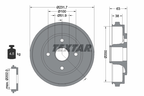 TEXTAR Fékdob 94033200_TEXTAR