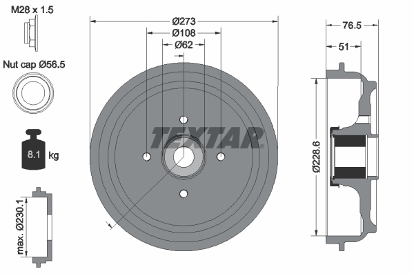 TEXTAR Fékdob 94037900_TEXTAR