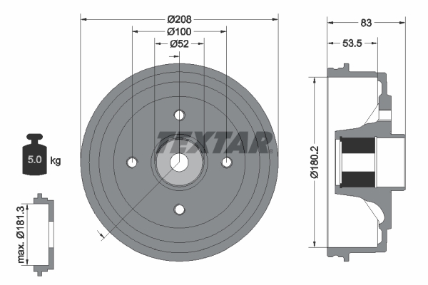 TEXTAR Fékdob 94041700_TEXTAR