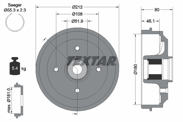 TEXTAR Fékdob 94041800_TEXTAR