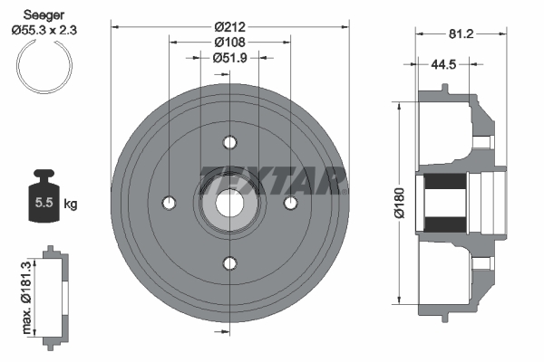 TEXTAR Fékdob 94041900_TEXTAR