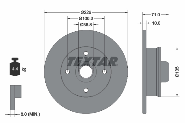 TEXTAR Hátsó féktárcsa 92041803_TEXTAR