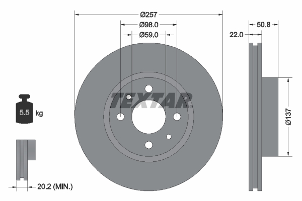 TEXTAR Első féktárcsa 92052100_TEXTAR