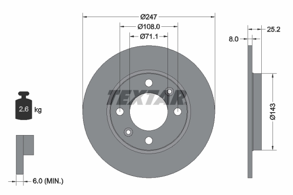 TEXTAR Hátsó féktárcsa 92055003_TEXTAR