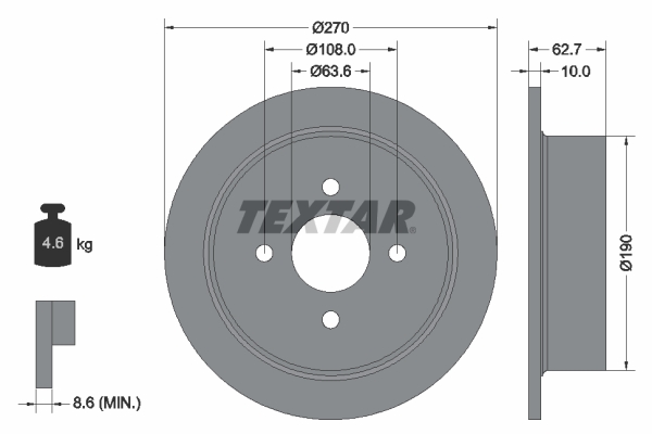 TEXTAR Hátsó féktárcsa 92064400_TEXTAR