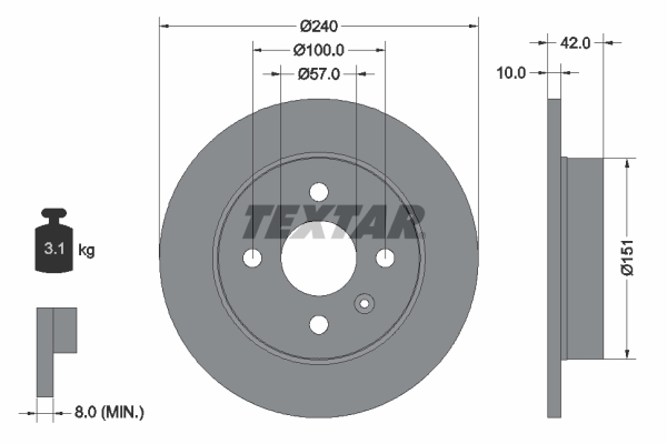 TEXTAR Hátsó féktárcsa 92092003_TEXTAR