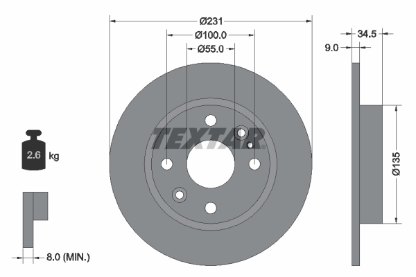 TEXTAR Hátsó féktárcsa 92096600_TEXTAR