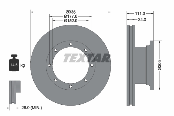 TEXTAR Hátsó féktárcsa 93102400_TEXTAR