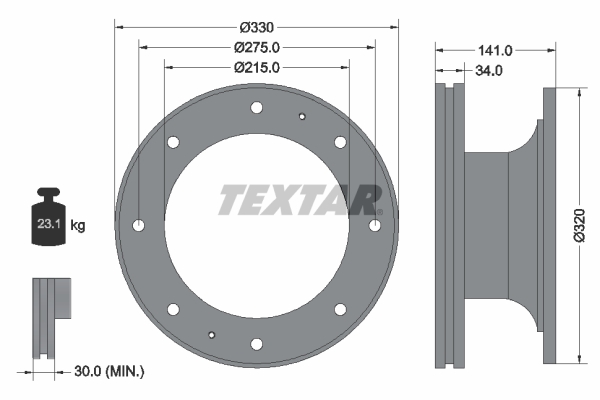 TEXTAR Hátsó féktárcsa 93127400_TEXTAR