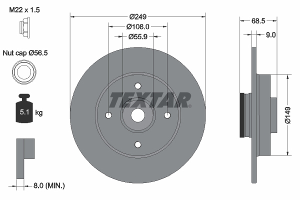 TEXTAR Féktárcsa+kerékagycsapágy 92133303_TEXTAR