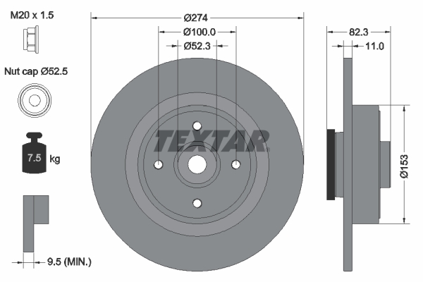 TEXTAR Hátsó féktárcsa 92141403_TEXTAR