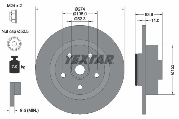 TEXTAR Féktárcsa+kerékagycsapágy 92142203_TEXTAR