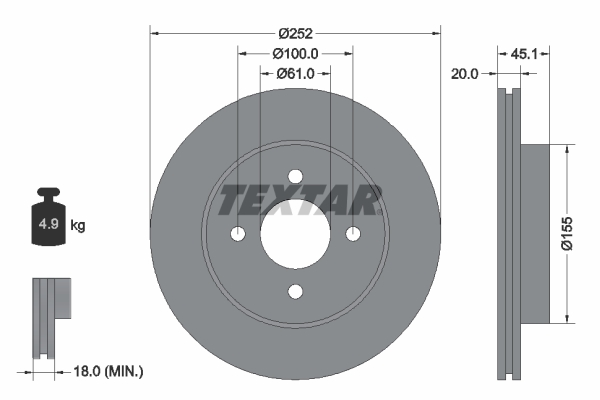 TEXTAR Első féktárcsa 92148800_TEXTAR