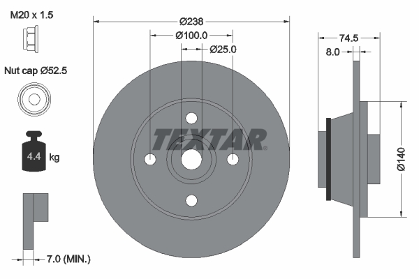 TEXTAR Féktárcsa+kerékagycsapágy 92154103_TEXTAR