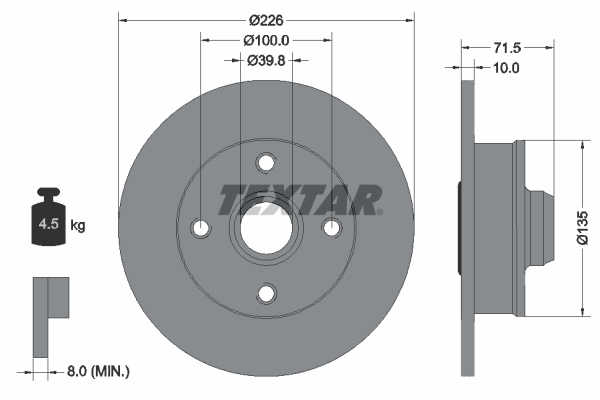 TEXTAR Hátsó féktárcsa 92154203_TEXTAR