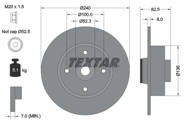 TEXTAR Féktárcsa+kerékagycsapágy 92154403_TEXTAR