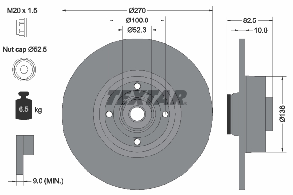 TEXTAR Féktárcsa+kerékagycsapágy 92154503_TEXTAR