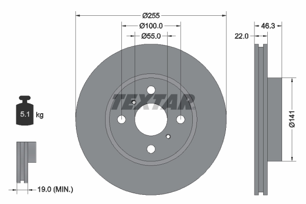 TEXTAR Első féktárcsa 92156100_TEXTAR