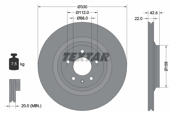 TEXTAR Hátsó féktárcsa 92160403_TEXTAR