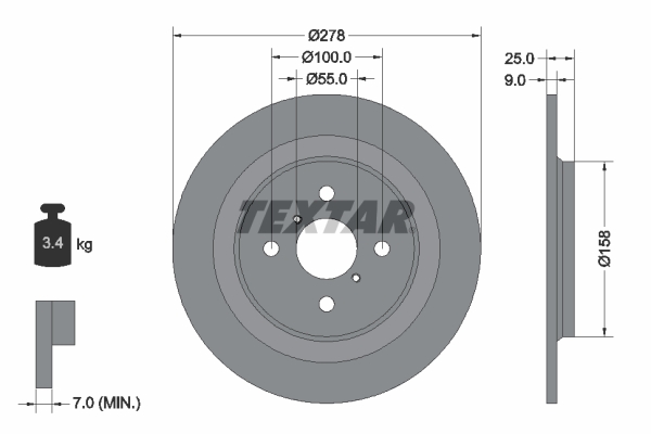 TEXTAR Hátsó féktárcsa 92161903_TEXTAR