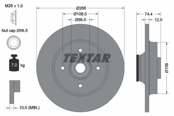 TEXTAR Féktárcsa+kerékagycsapágy 92168703_TEXTAR