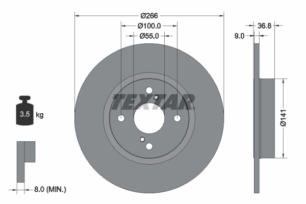 TEXTAR Hátsó féktárcsa 92169203_TEXTAR