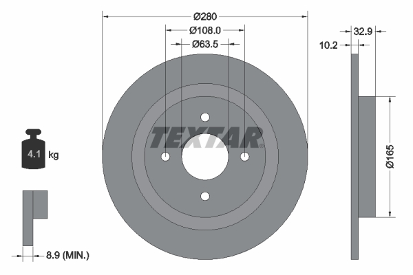 TEXTAR Hátsó féktárcsa 92172403_TEXTAR