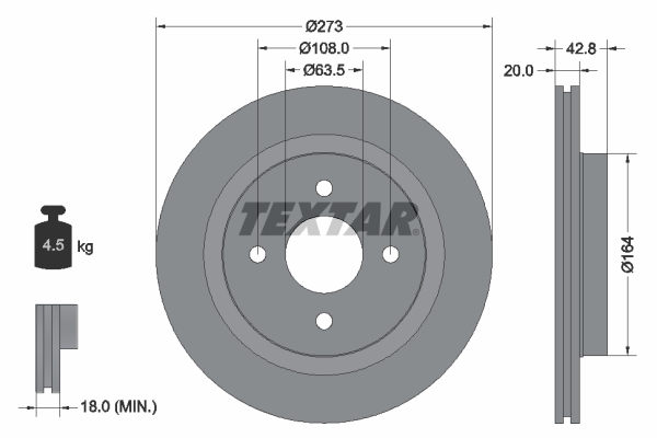 TEXTAR Hátsó féktárcsa 92172503_TEXTAR