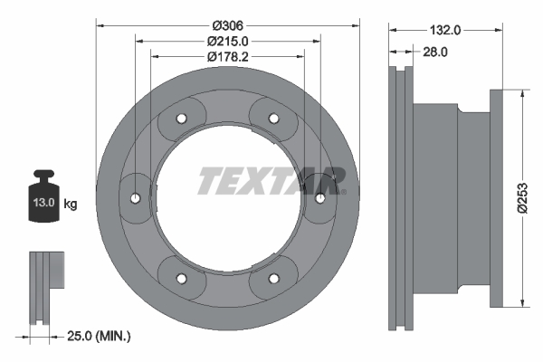 TEXTAR Hátsó féktárcsa 93177703_TEXTAR