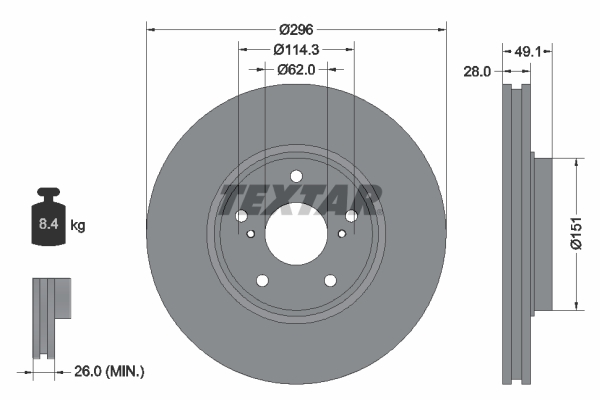 TEXTAR Első féktárcsa 92185403_TEXTAR