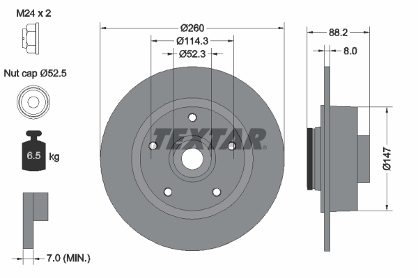 TEXTAR Féktárcsa+kerékagycsapágy 92195903_TEXTAR