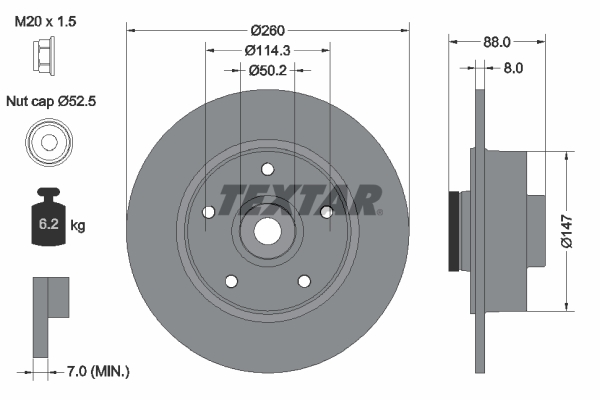 TEXTAR Féktárcsa+kerékagycsapágy 92196003_TEXTAR