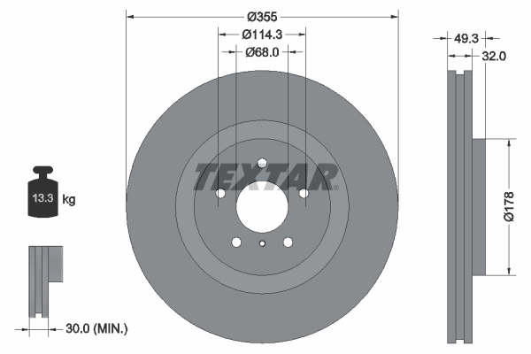 TEXTAR Első féktárcsa 92199105_TEXTAR