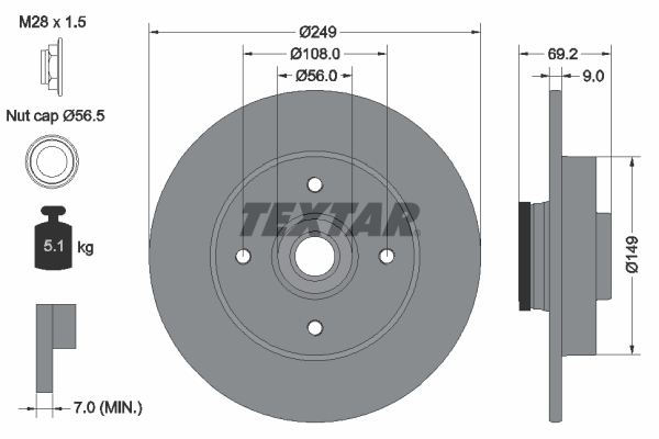 TEXTAR Féktárcsa+kerékagycsapágy 92202103_TEXTAR