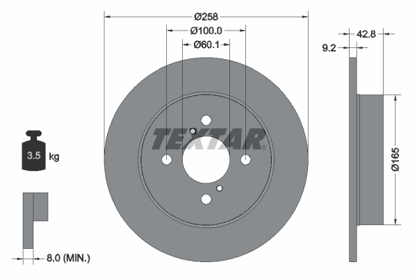 TEXTAR Hátsó féktárcsa 92227903_TEXTAR