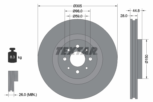 TEXTAR Első féktárcsa 92228503_TEXTAR