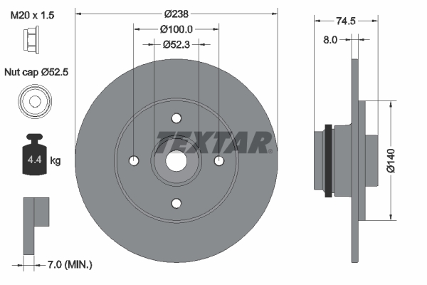 TEXTAR Hátsó féktárcsa 92231703_TEXTAR