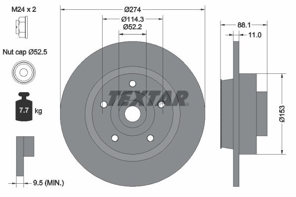 TEXTAR Hátsó féktárcsa 92232603_TEXTAR