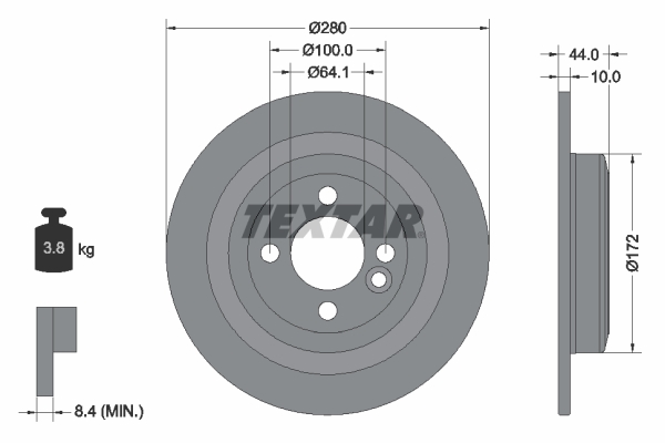 TEXTAR Hátsó féktárcsa 92234003_TEXTAR